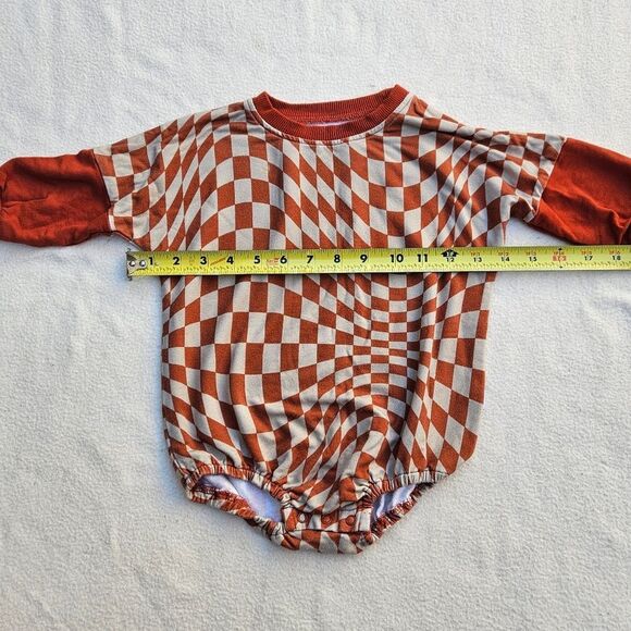 Brixton Phoenix Wavy Checker Rust and Tan Bubble Romper 12-18M - Picture 3 of 8